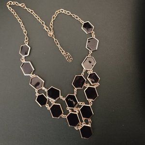 Anthropologie  black enamel hexagon bib necklace NWOT